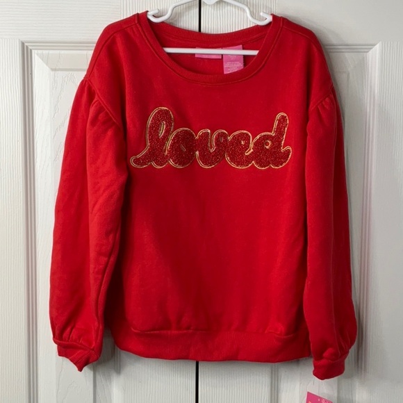 Isaac Mizrahi New York Girls Red LOVE Embroidered Long Sleeve Sweater Sz M(7/8) - Picture 2 of 8